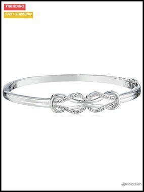 Sterling Silver Diamond Double Knot Bangle Bracelet 7"